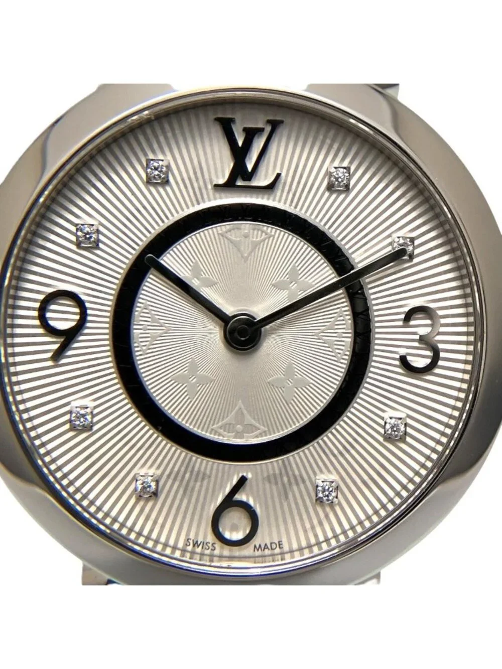 Louis Vuitton Tambour Watch SS Rubber Quartz Silver Dial